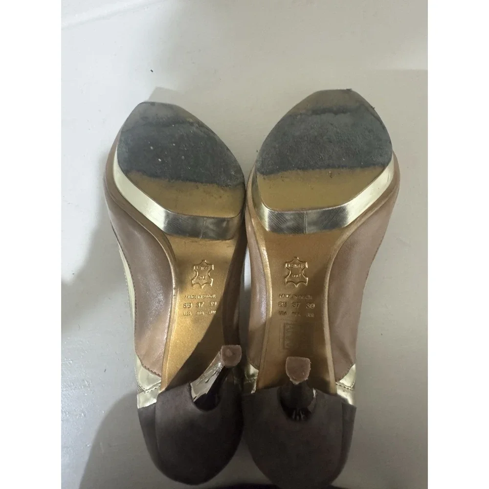 Schutz Peep Toe Heels Brown Gold Metallic Stiletto Pumps Women - Picture 4 of 6